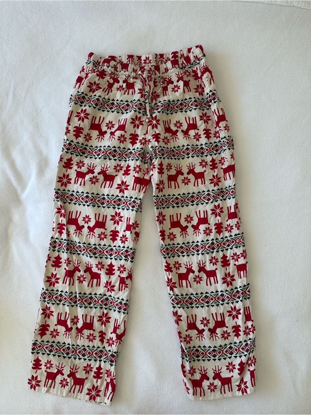 Hanna Andersson Cream Pajama Pants with Red Reindeer Print